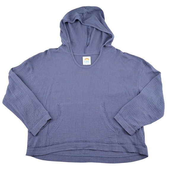 C&C California Tops - C&C California Blue Cotton Double Gauze Hoodie Pullover Relaxed XL